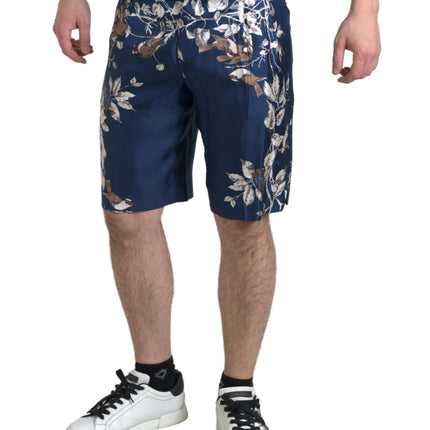 Dolce & Gabbana Blue Floral Print Silk Men Bermuda Shorts