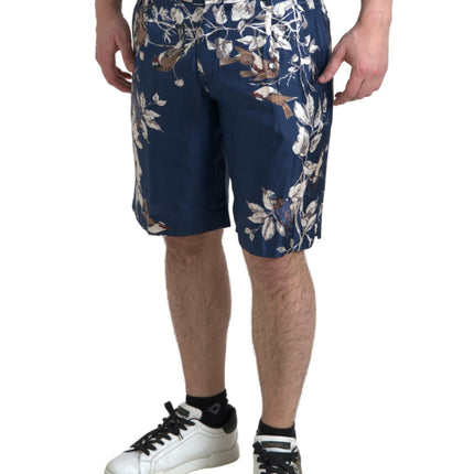 Dolce & Gabbana Blue Floral Print Silk Men Bermuda Shorts