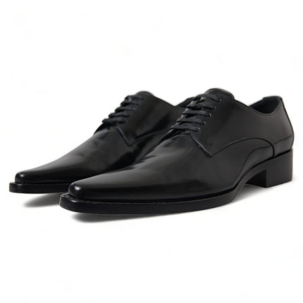 Dolce & Gabbana Black Leather Lace Up Formal Flats Shoes