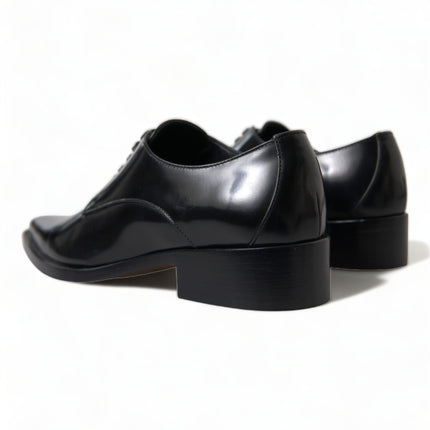Dolce & Gabbana Black Leather Lace Up Formal Flats Shoes