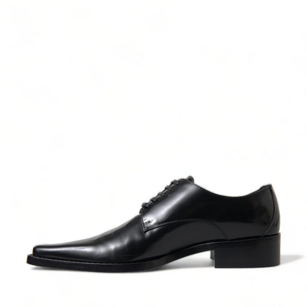 Dolce & Gabbana Black Leather Lace Up Formal Flats Shoes