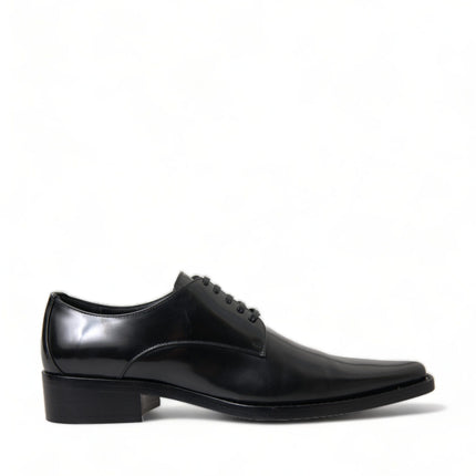 Dolce & Gabbana Black Leather Lace Up Formal Flats Shoes