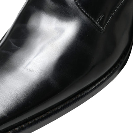 Dolce & Gabbana Black Leather Lace Up Formal Flats Shoes