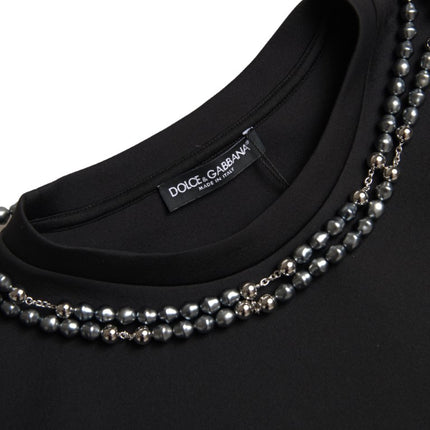 Dolce & Gabbana Black Necklace Embellished Polyester T-shirt