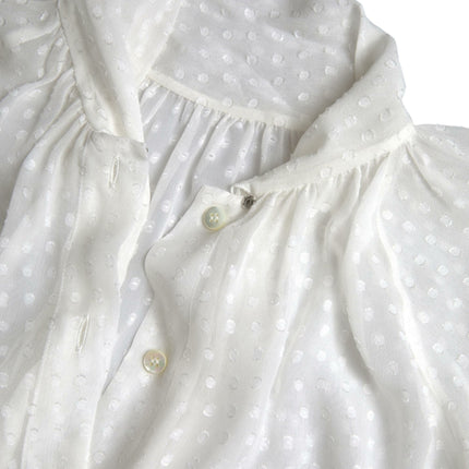 Dolce & Gabbana White Silk Sheer Tied Neck Polka Dots Blouse