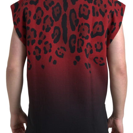 Dolce & Gabbana Red Leopard Cotton Sleeveless Tank T-shirt