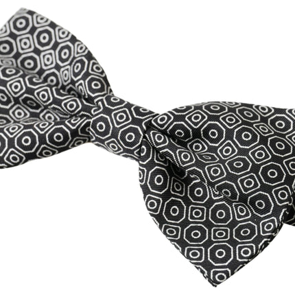 Dolce & Gabbana Black White Pattern Adjustable Neck Papillon Bow Tie