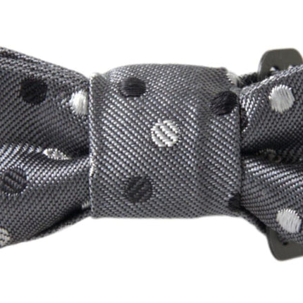 Dolce & Gabbana Gray Polka Dot Silk Adjustable Men Neck Papillon Bow Tie