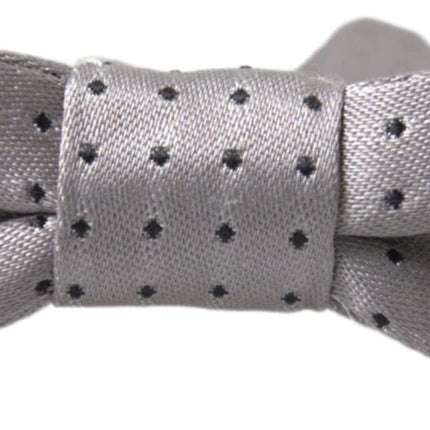 Dolce & Gabbana Gray Dotted Silk Adjustable Men Neck Papillon Bow Tie