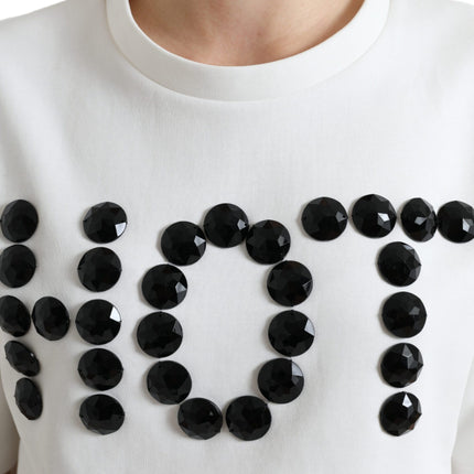 Dolce & Gabbana T-shirt White Cotton Stretch Black HOT Crystal