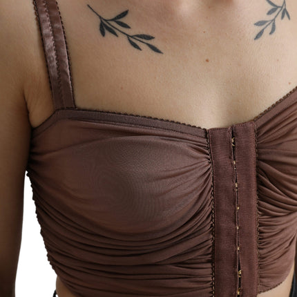 Dolce & Gabbana Brown Viscose Bustier Sleeveless Cropped Top