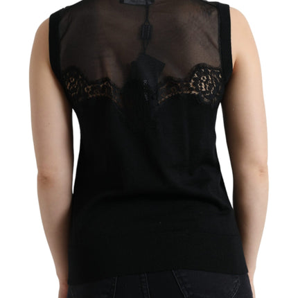 Dolce & Gabbana Black Cashmere Lace Trim Sleeveless Tank Top