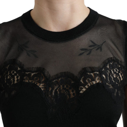 Dolce & Gabbana Black Cashmere Lace Trim Sleeveless Tank Top