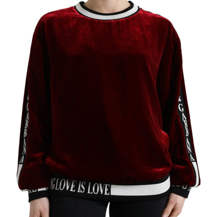 Dolce & Gabbana Bordeaux Velvet Crew Neck Pullover Sweater