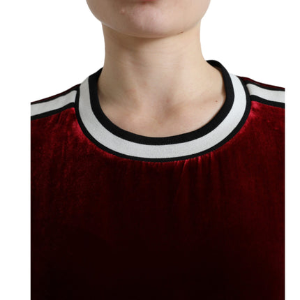 Dolce & Gabbana Bordeaux Velvet Crew Neck Pullover Sweater