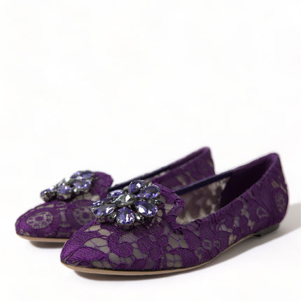 Dolce & Gabbana Purple Vally Taormina Lace Crystals Flats Shoes