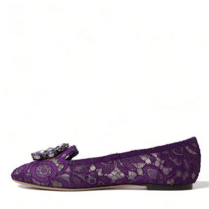 Dolce & Gabbana Purple Vally Taormina Lace Crystals Flats Shoes