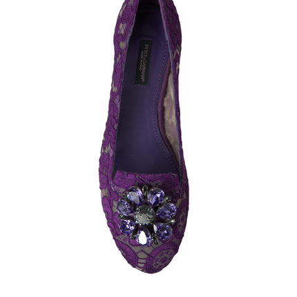 Dolce & Gabbana Purple Vally Taormina Lace Crystals Flats Shoes