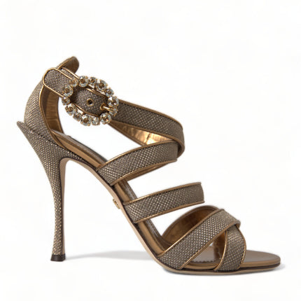 Dolce & Gabbana Bronze Crystal Strap Heels Sandals Shoes