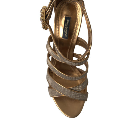 Dolce & Gabbana Bronze Crystal Strap Heels Sandals Shoes