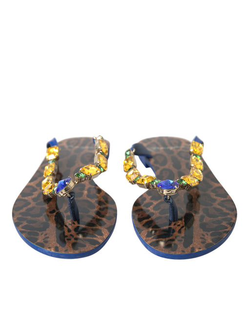 Dolce & Gabbana Blue Crystals Flats Sandals Beachwear Shoes