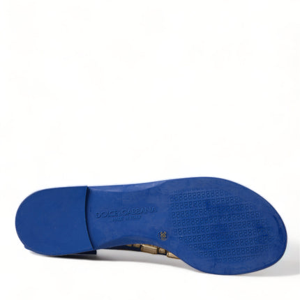 Dolce & Gabbana Blue Crystals Flats Sandals Beachwear Shoes