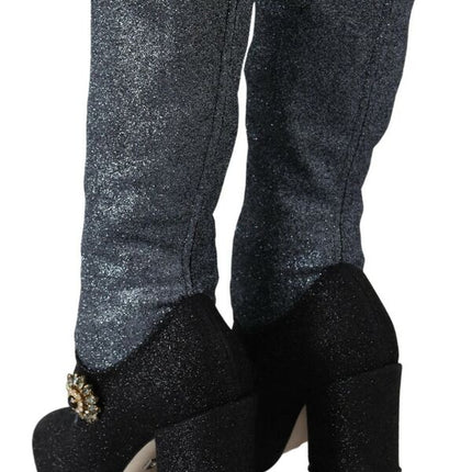 Dolce & Gabbana Black Crystal Mary Janes Booties Shoes