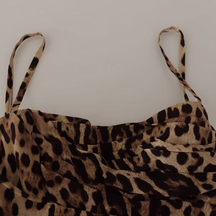 Dolce & Gabbana Brown Leopard Print Ruched Midi Dress