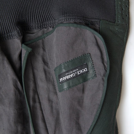 Dolce & Gabbana Green Perforated Leather Bomber Jacket