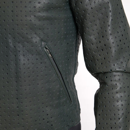 Dolce & Gabbana Green Perforated Leather Bomber Jacket