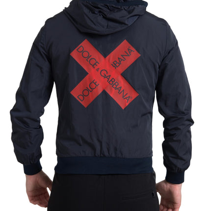 Dolce & Gabbana Blue Hooded Logo Polyester Full Zip Sweater