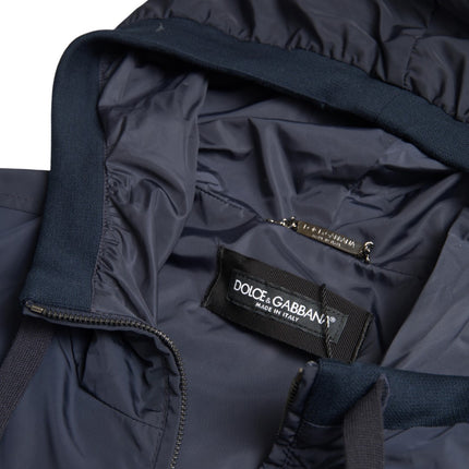 Dolce & Gabbana Blue Hooded Logo Polyester Full Zip Sweater