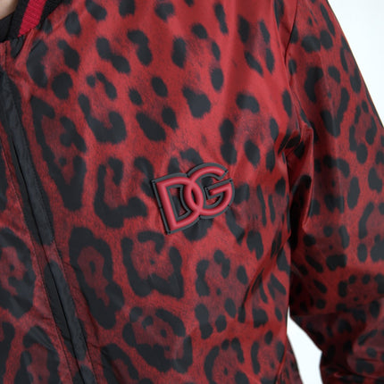 Dolce & Gabbana Red Leopard Bomber Short Coat Jacket