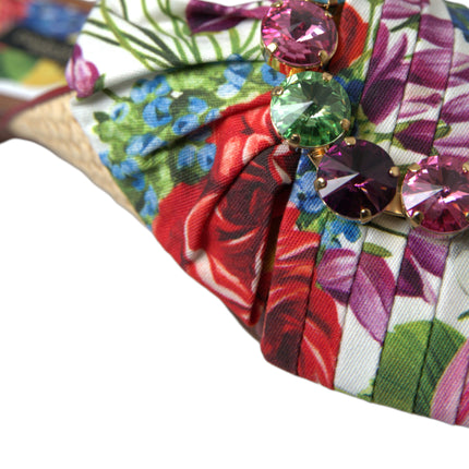 Dolce & Gabbana Multicolor Floral Flats Crystal Sandals Shoes