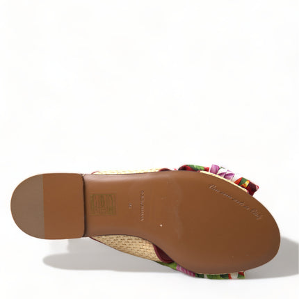 Dolce & Gabbana Multicolor Floral Flats Crystal Sandals Shoes