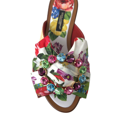 Dolce & Gabbana Multicolor Floral Flats Crystal Sandals Shoes