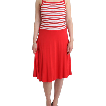 Roccobarocco Red striped jersey A-line dress