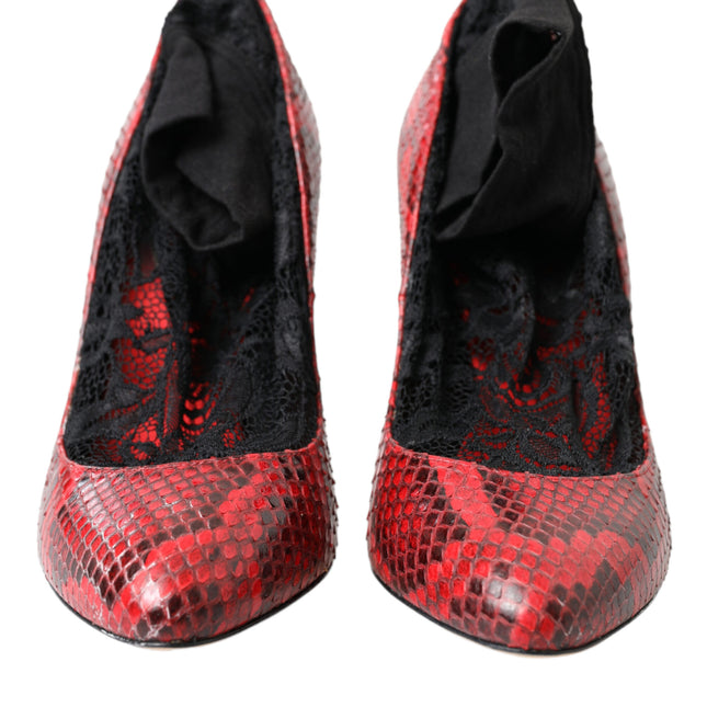 Dolce & Gabbana Red Ayers Leather Lace Socks Pumps Shoes