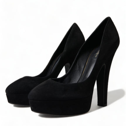 Dolce & Gabbana Black Suede Leather Platform Heel Pumps Shoes