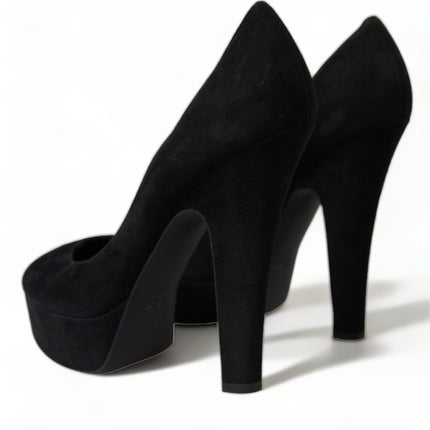 Dolce & Gabbana Black Suede Leather Platform Heel Pumps Shoes