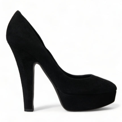 Dolce & Gabbana Black Suede Leather Platform Heel Pumps Shoes