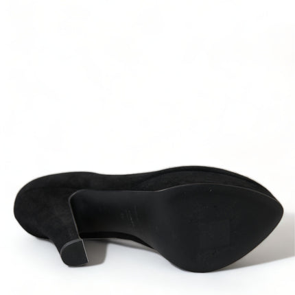 Dolce & Gabbana Black Suede Leather Platform Heel Pumps Shoes