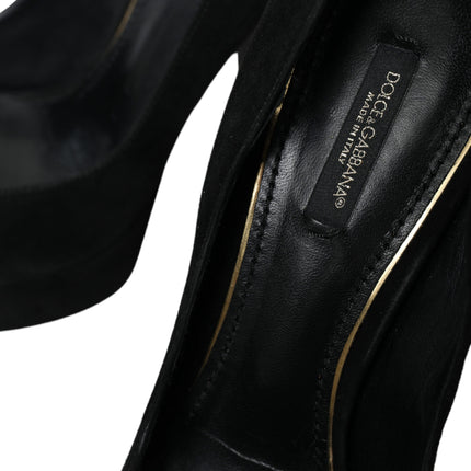 Dolce & Gabbana Black Suede Leather Platform Heel Pumps Shoes