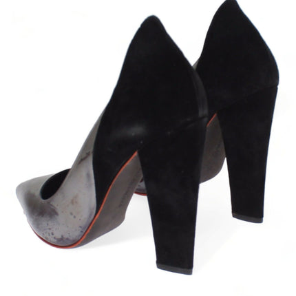 Cédric Charlier Gray Black Leather Suede Heels Pumps Shoes