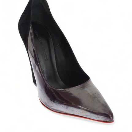 Cédric Charlier Gray Black Leather Suede Heels Pumps Shoes