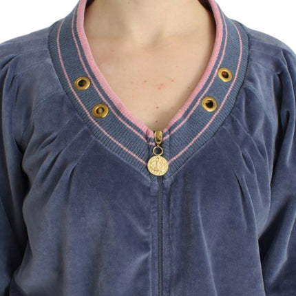 Cavalli Blue velvet zipup sweater