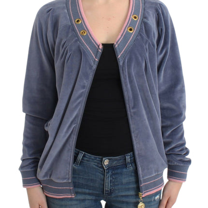 Cavalli Blue velvet zipup sweater