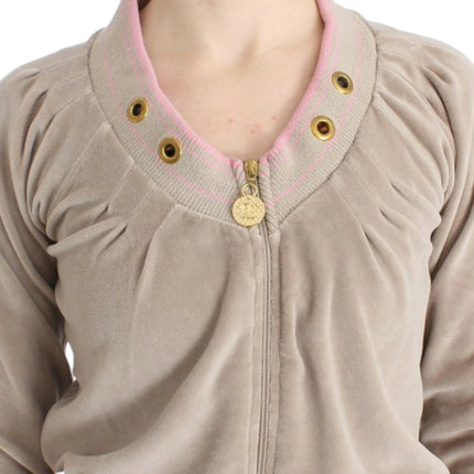 Cavalli Beige velvet zipup sweater