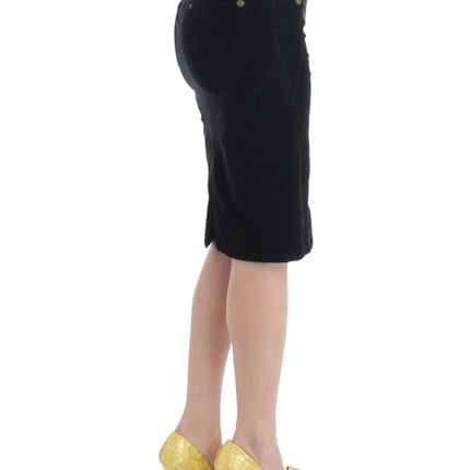 Cavalli Black Corduroy Pencil Skirt