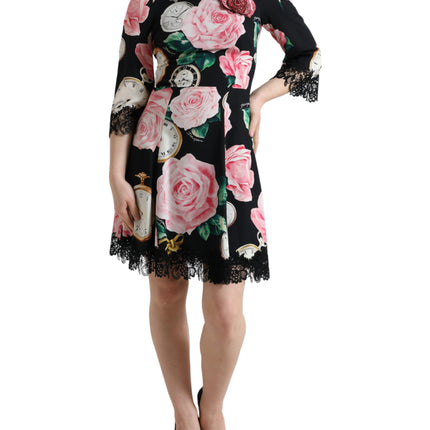 Dolce & Gabbana Black Floral Embellished Lace A-line Dress